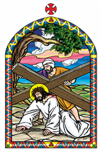 Simon of Cyrene carries the Cross of Jesus